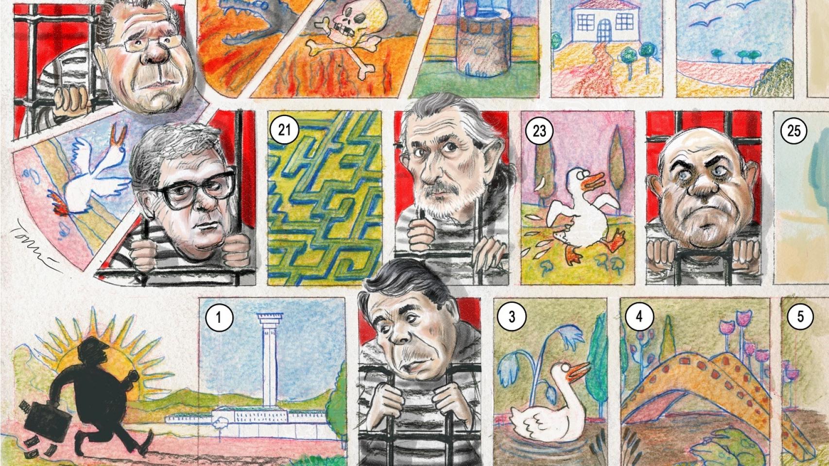 Arriba, Francisco Granados. En el centro, Jordi Pujol Ferrusola, Francisco Correa y Gerardo Díaz Ferrán. Abajo, Ignacio González.