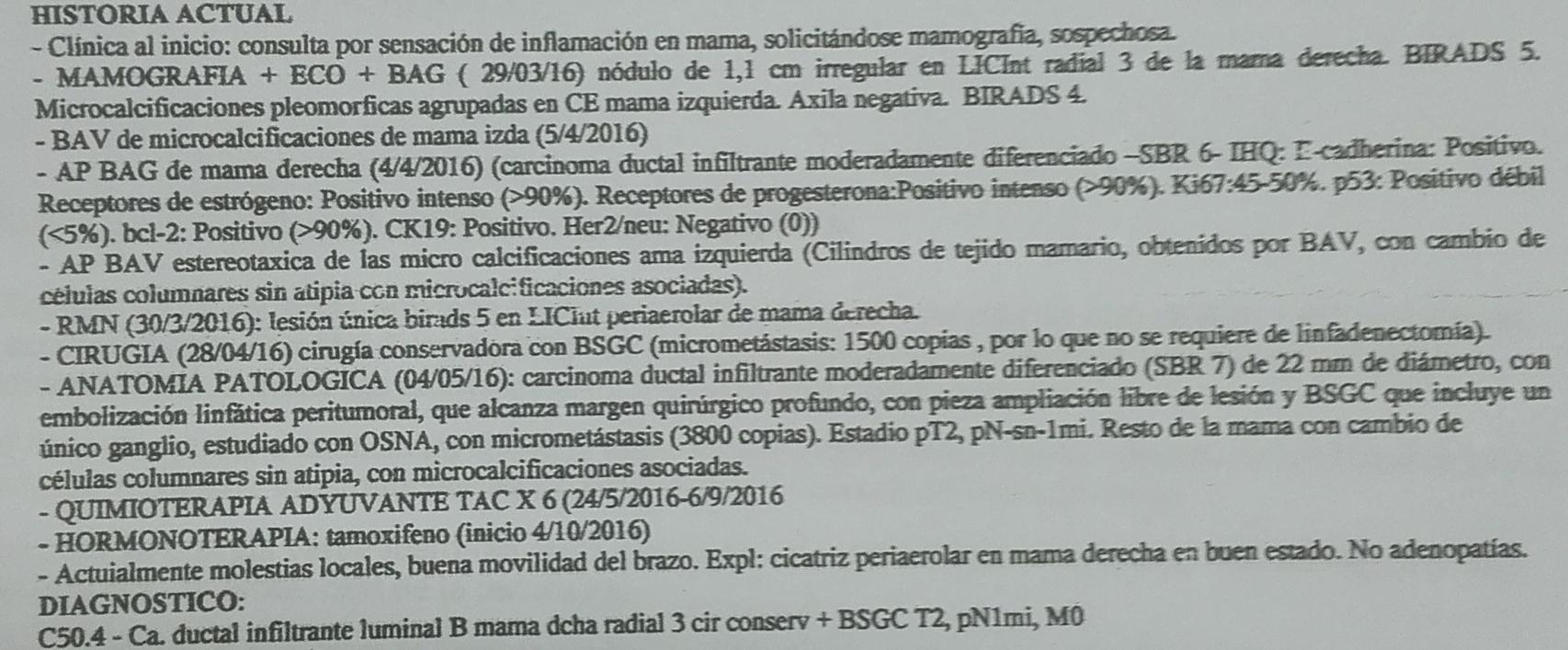 Informe médico de una paciente de La Aljorra con cáncer de mama.
