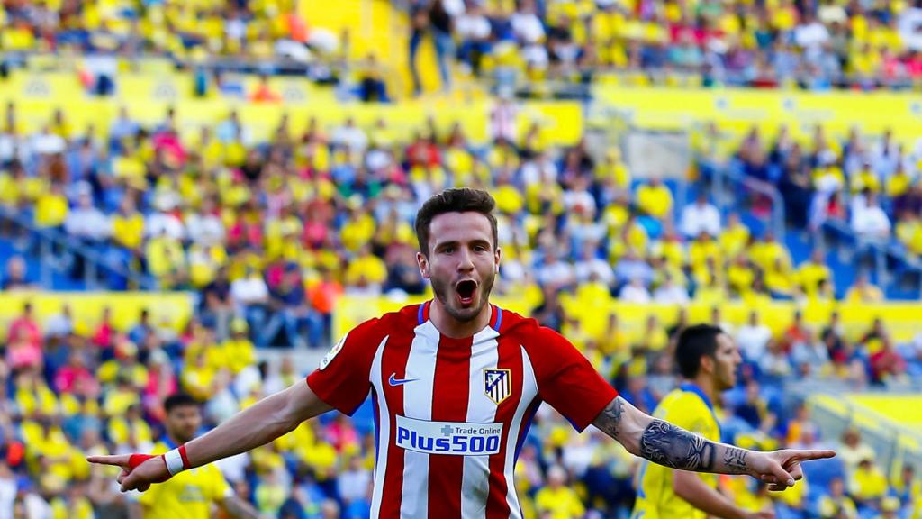 Saúl celebra su gol con el Atlético.