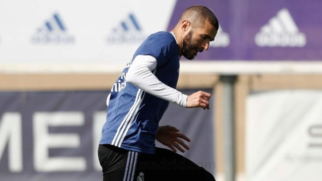 Benzema en el entrenamiento