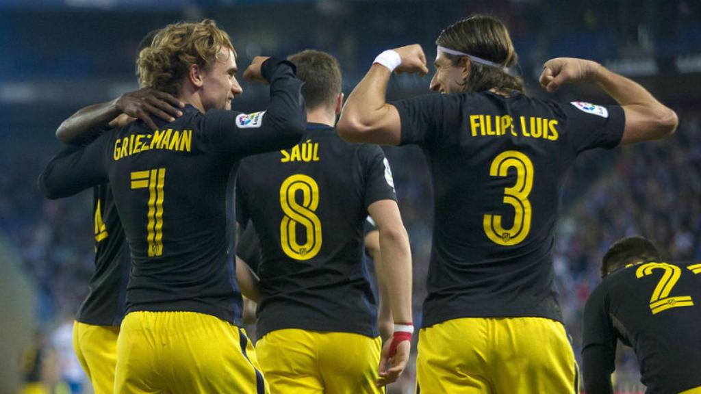 Griezmann y Filipe Luis celebran un gol. Foto. atleticodemadrid.com