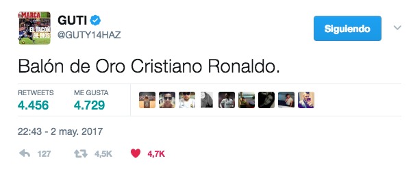 Guti abre la campaña Balón de Oro para Cristiano