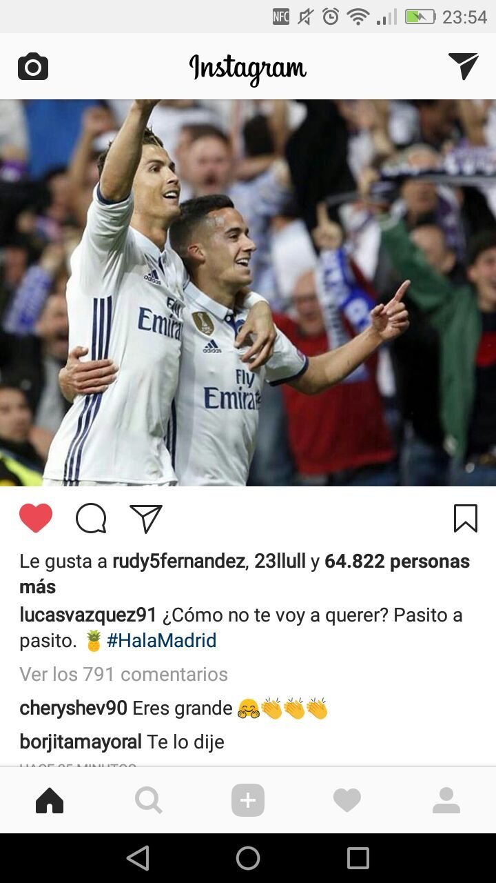 Mayoral y Cheryshev celebran la victoria junto a Lucas Vázquez