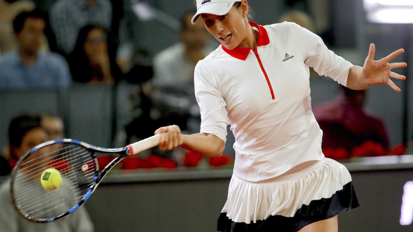 Muguruza durante el Mutua Charity Tie Break Tens, en la Caja Mágica.