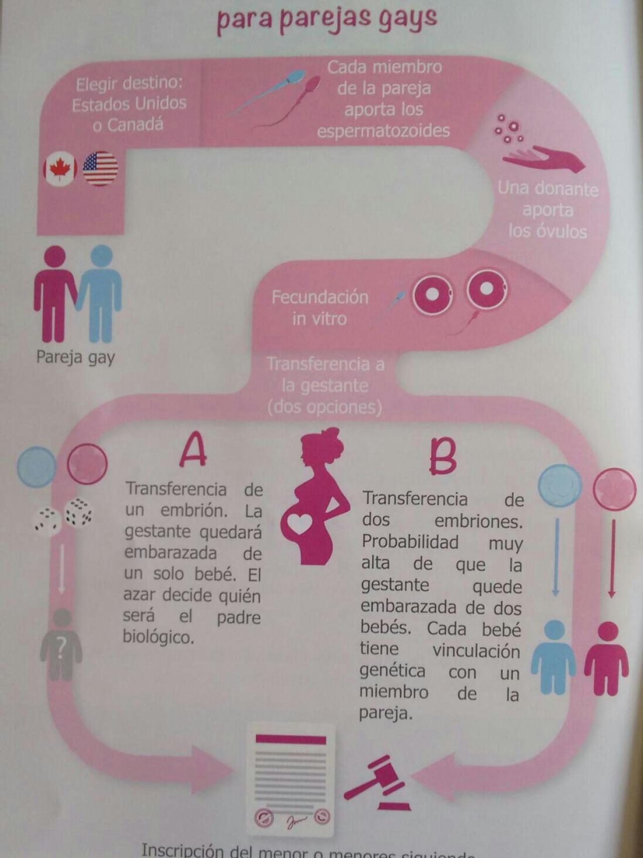 En los folletos también recomiendan el proceso para parejas gays.