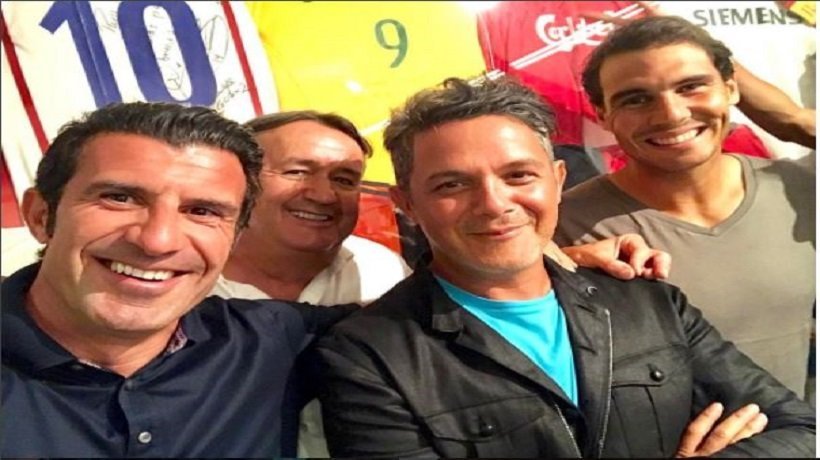Luis Figo junto a Nadal y Alejandro Sanz. Foto: Instagram (@luis_figo)