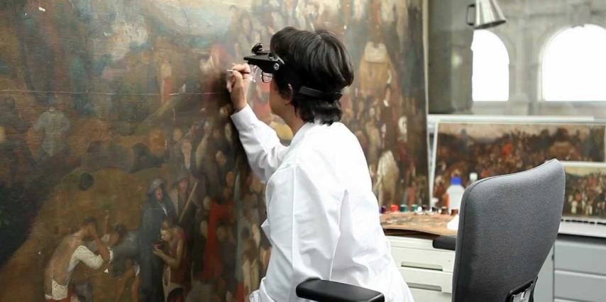 Restauración de la obra El vino de la fiesta de San Martín de Bruegel el Viejo.