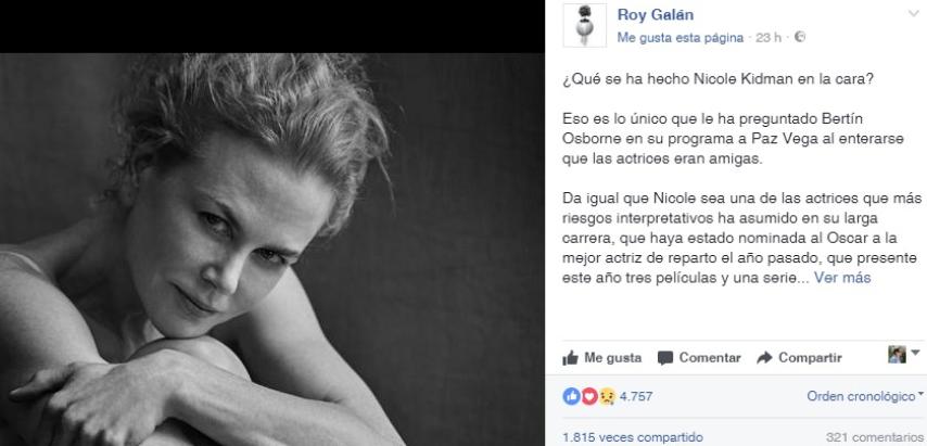 Detalle de la publicación de Galán en Facebook
