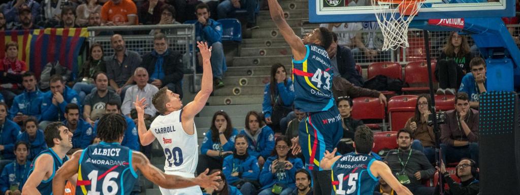 Antetokounmpo taponando a Carroll.