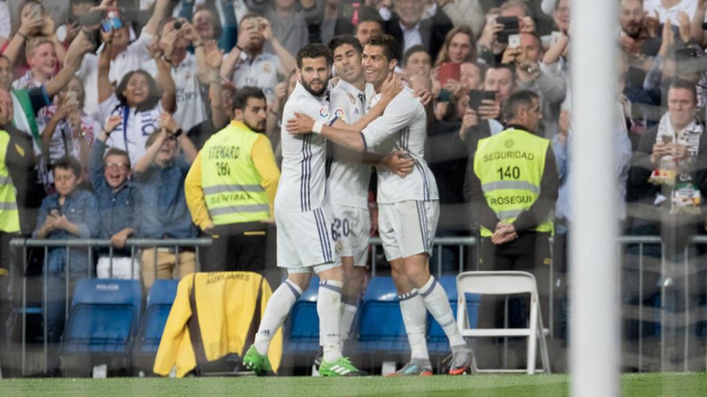 Celebración de un gol ante el Sevilla. Foto: Pedro Rodríguez / El Bernabéu