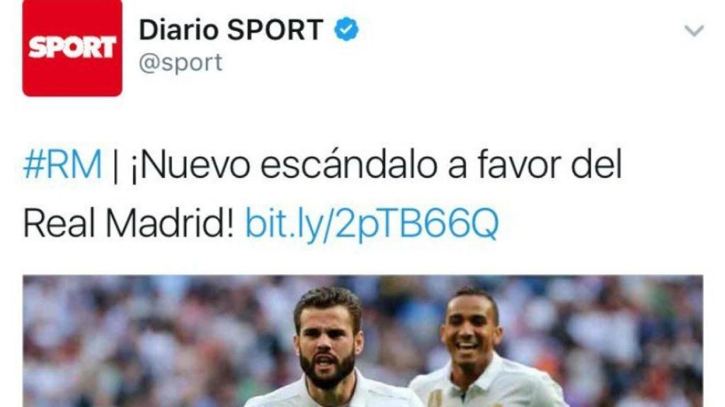 Captura de pantalla del Twitter de Sport.