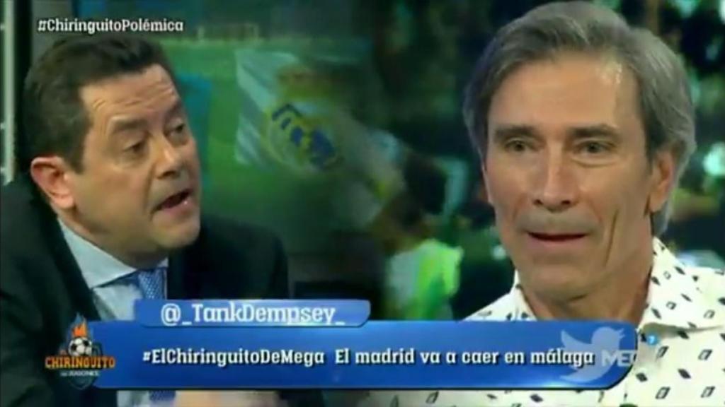 Tomás Roncero ante 'Lobo' Carrasco. Fuente: @elchiringuitotv