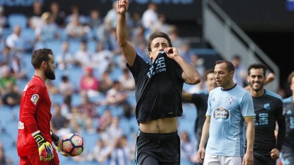 Oyarzabal celebra su gol ante el Celta.