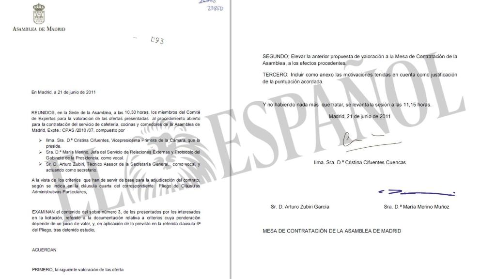 Acta donde aparece Cristina Cifuentes como presidenta del Comité de Expertos.