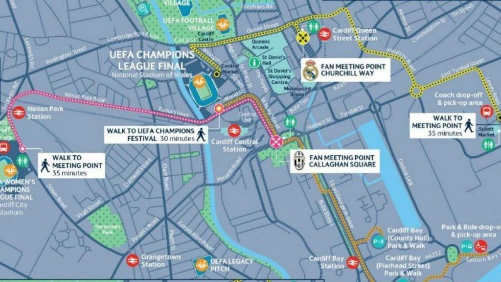 Localización de las fan zones en Cardiff