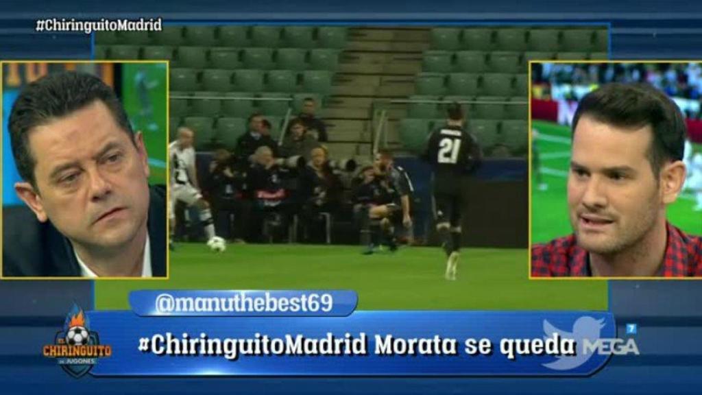 Roncero y Quim discuten por Morata   Foto: Twitter (@elchiringuitotv)