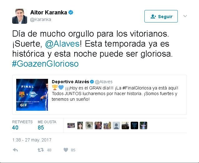 Tuit de Karanka. Foto: Twitter (@karanka)