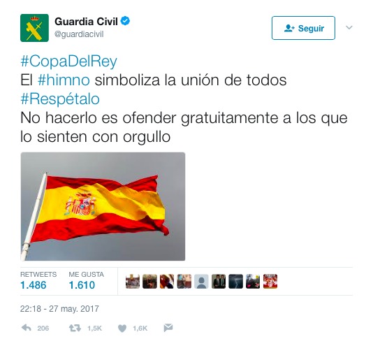 El tremendo zasca de la Guardia Civil y la Policía a los pitos al himno en la final de Copa