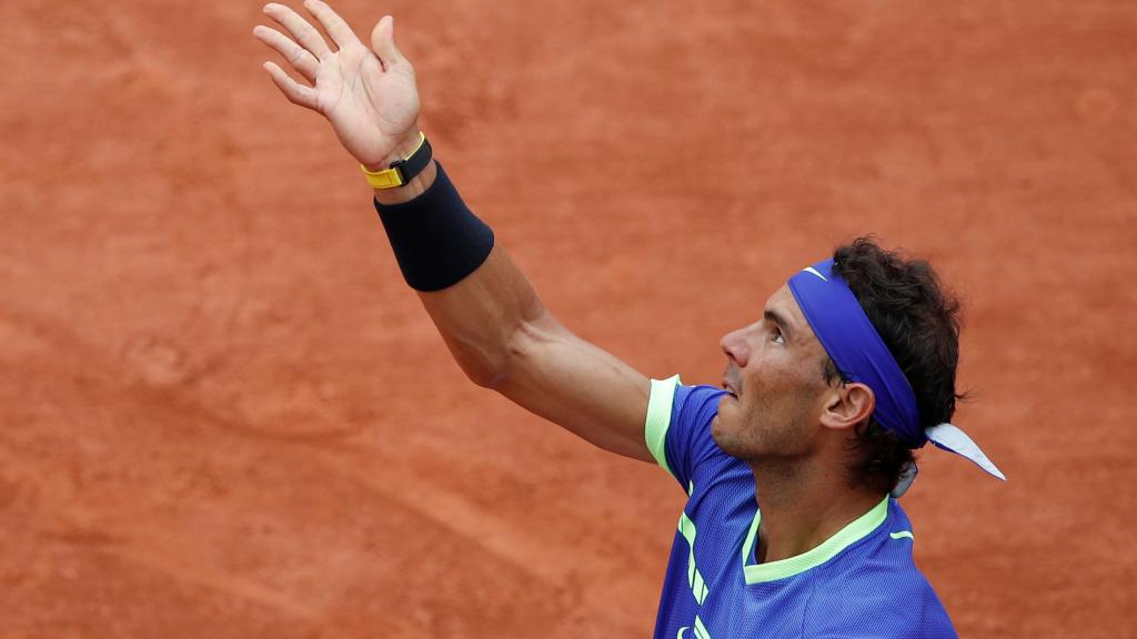 Nadal, durante un entrenamiento en Roland Garros.