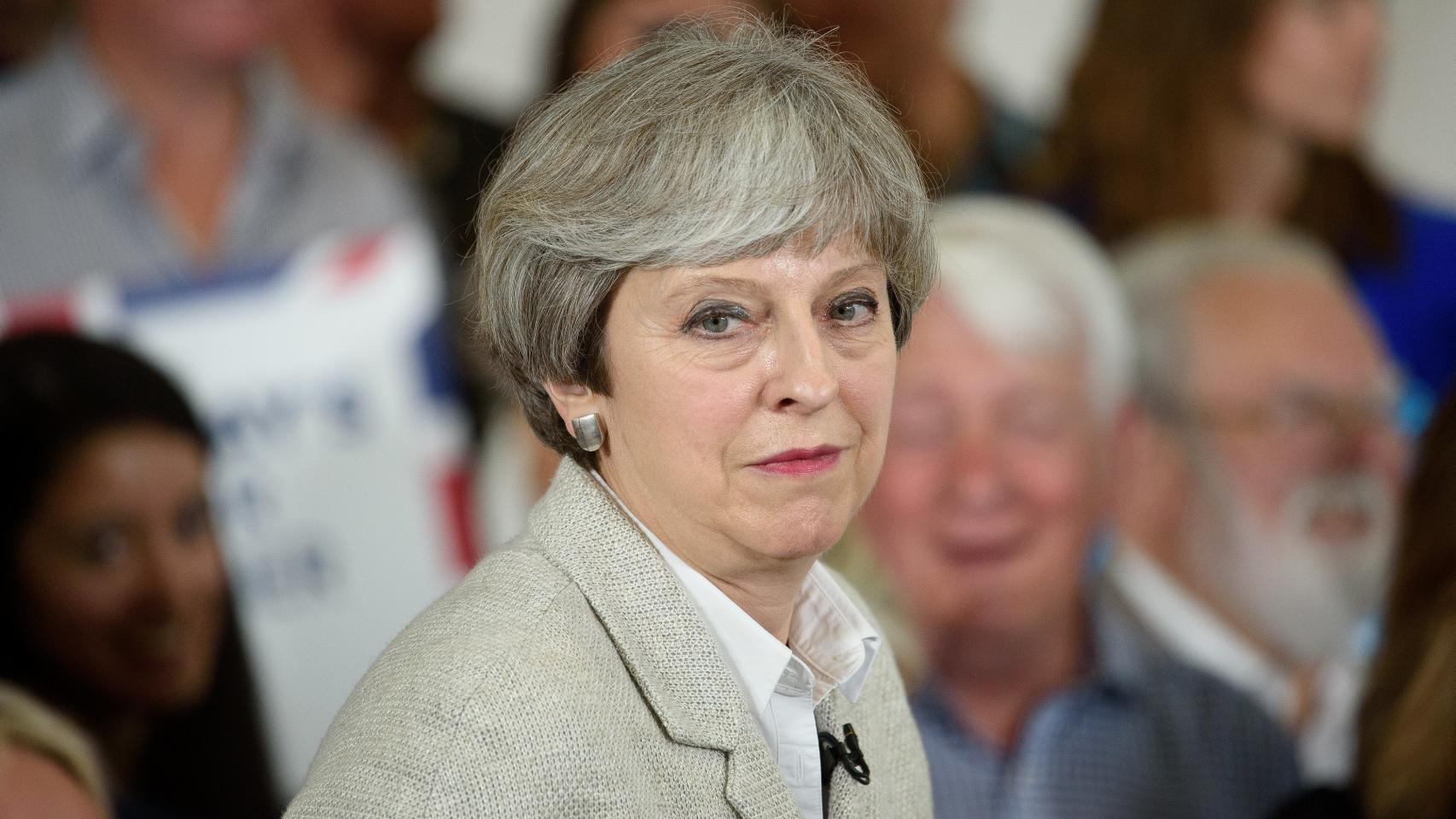 Theresa May, este lunes en un acto de campaña.