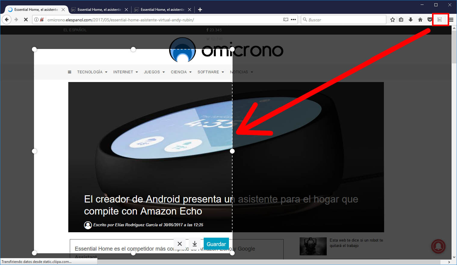 captura pantalla recorte firefox