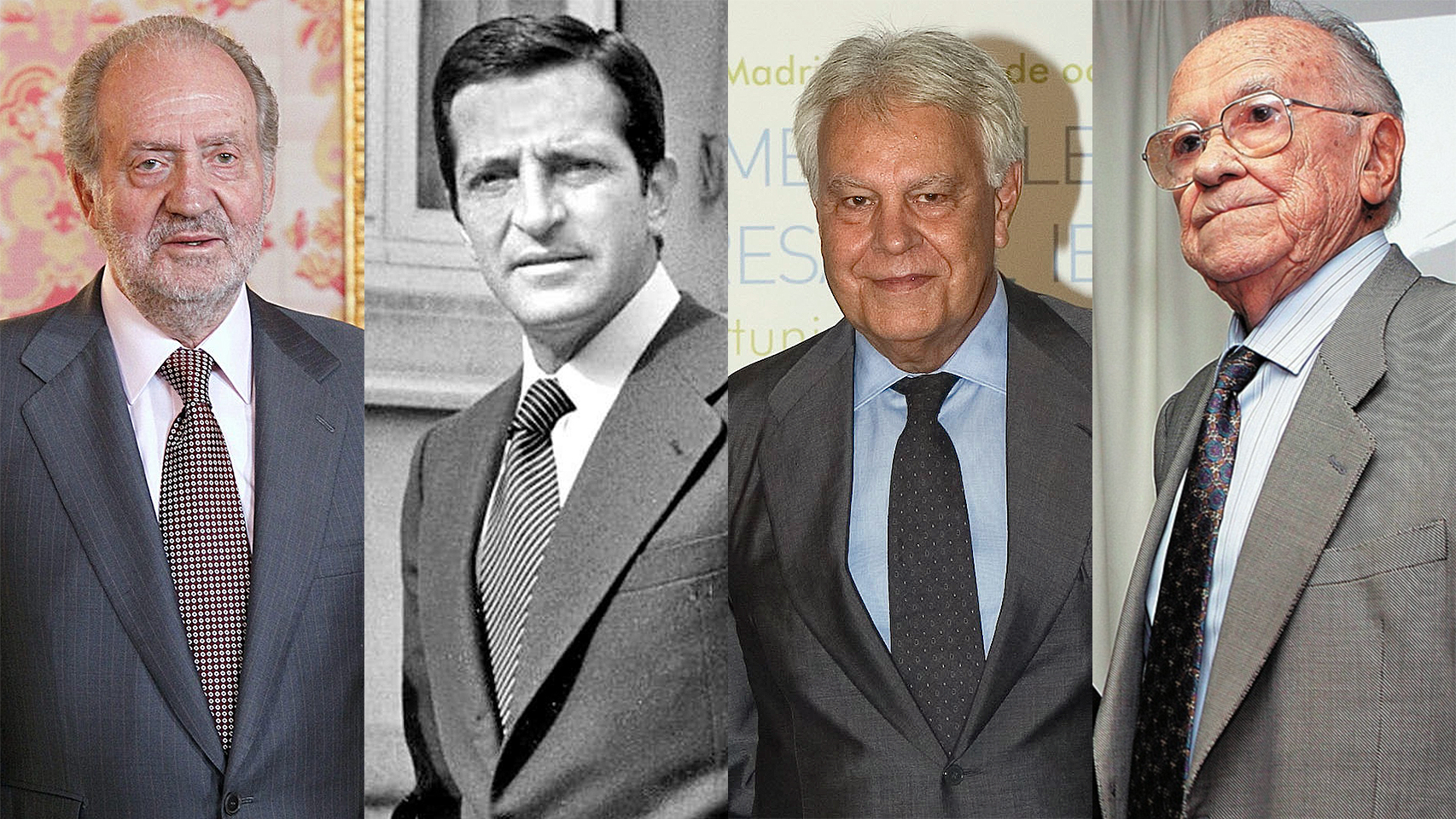 Juan Carlos I, Adolfo Suárez, Felipe González y Santiago Carrillo.