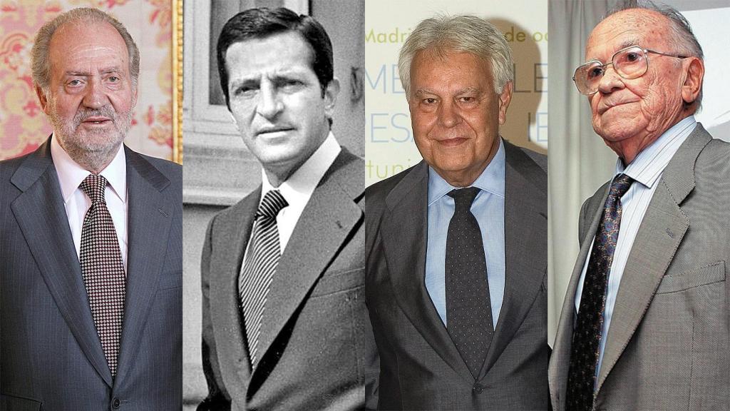 Juan Carlos I, Adolfo Suárez, Felipe González y Santiago Carrillo.