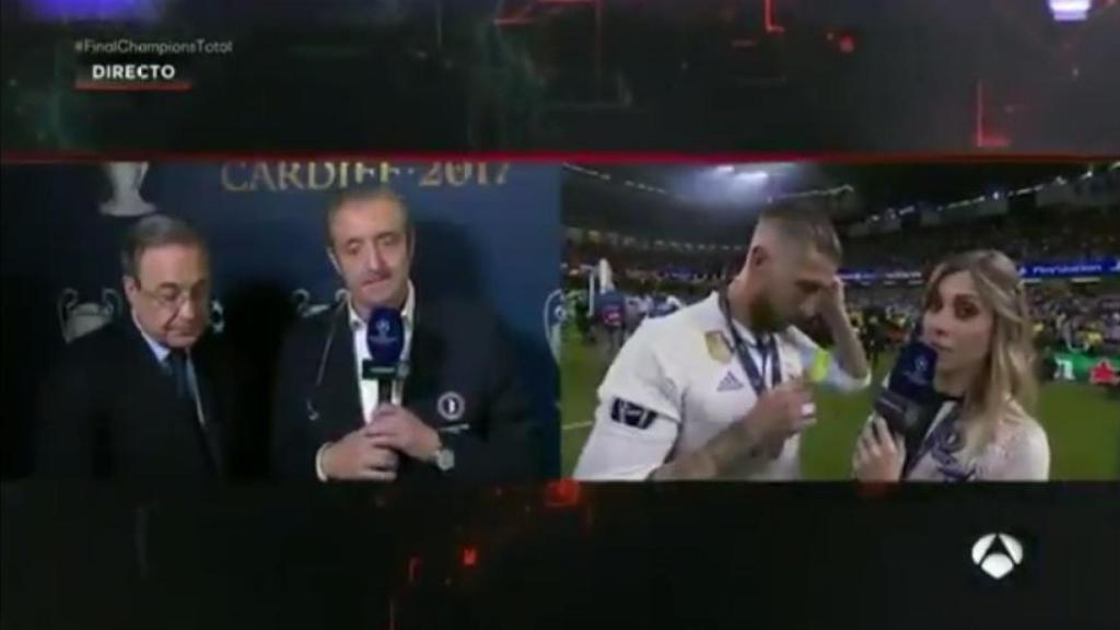 Florentino habla con Pedrerol y varios jugadores del Madrid