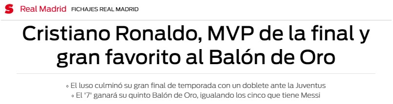 ¡Incluso Sport daría el Balón de Oro a Cristiano Ronaldo!
