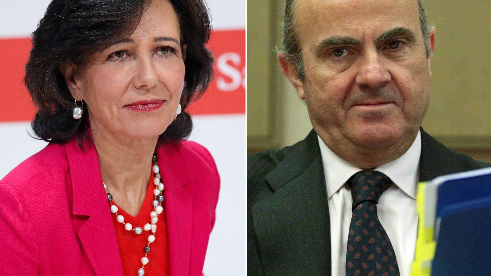 La presidenta del Banco Santander, Ana Botín, y el ministro de Economía, Luis de Guindos.