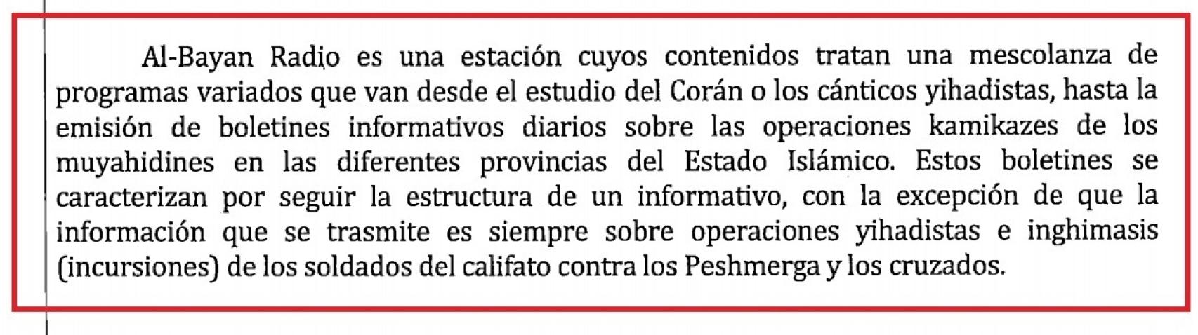 Auto del juez de la Audiencia Nacional en el que se refiere a Al Bayan Radio.