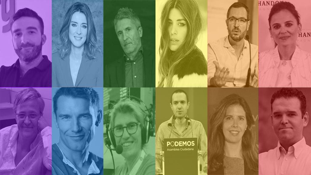 De izquierda a derecha y de arriba a abajo: Francisco Polo, Sandra Barneda, Fernando Grande Marlaska, Dulceida, Javier Maroto, Elena Anaya, Ángeles Álvarez, Jesús Vázquez, Paloma del Río, Luis Alegre, Marta Fernández y Jesús Encinar.
