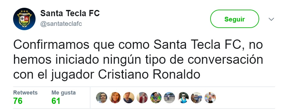 El Santa Tecla ironiza con el tema de Cristiano