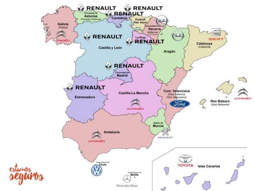 La marca más extendida en cada comunidad autónoma.