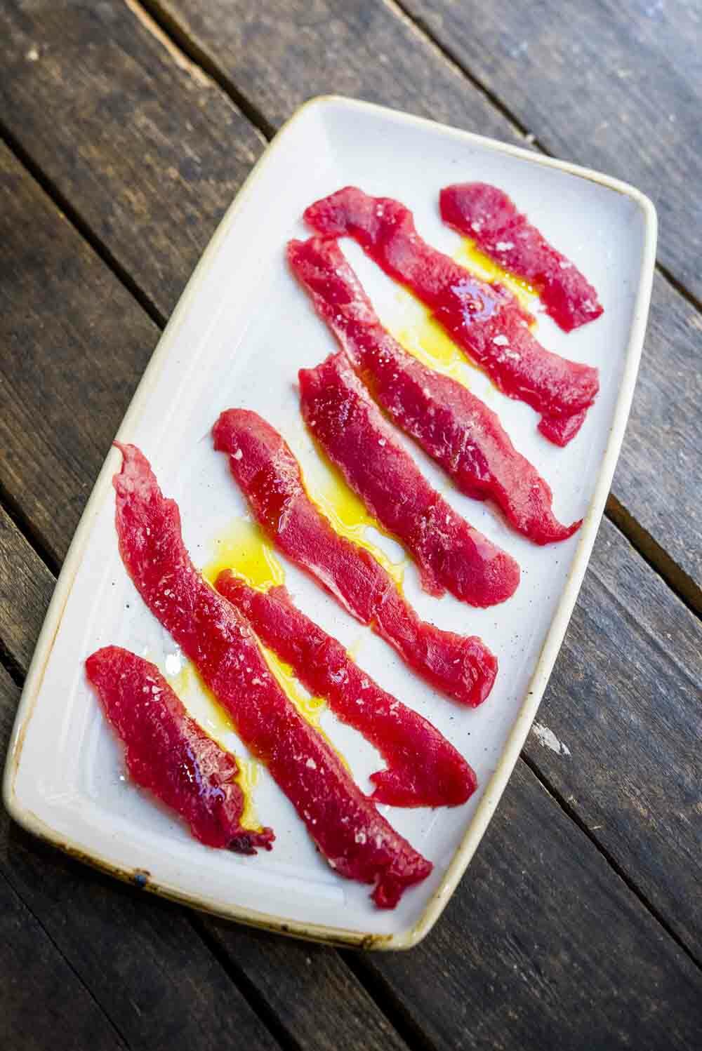 Migas de atún rojo con aceite picual, Ponzano