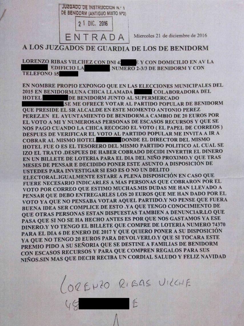 La denuncia que dio pie a la investigación.