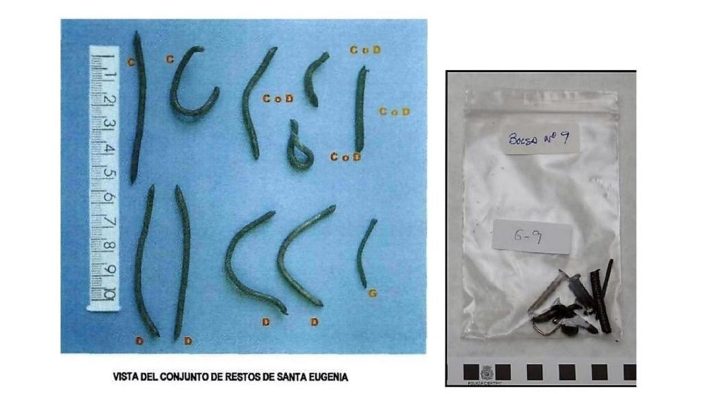 Transformación de la única muestra de metralla analizada procedente del tren de Santa Eugenia. A la izquierda la muestra en la pericial de diciembre de 2005 en el laboratorio Tedax. A la derecha, la misma muestra, tras pasar por el juzgado, tal y como aparece en la pericial de mayo de 2007 en el laboratorio de la Policía Científica. ¿Qué tipo de cadena de custodia hubo?