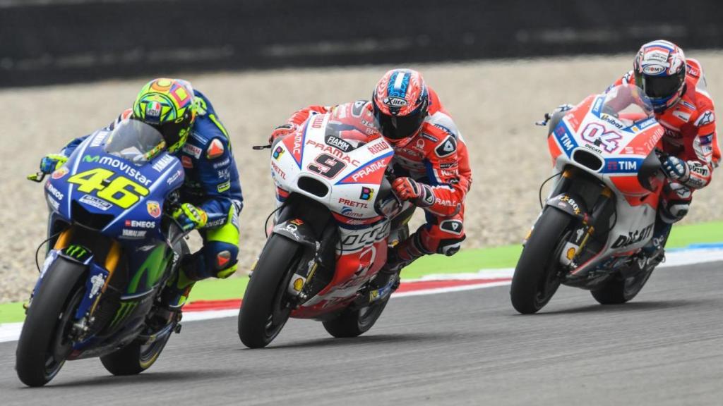 El triplete italiano que pudo ser en Assen: Rossi, Petrucci y Dovizioso.
