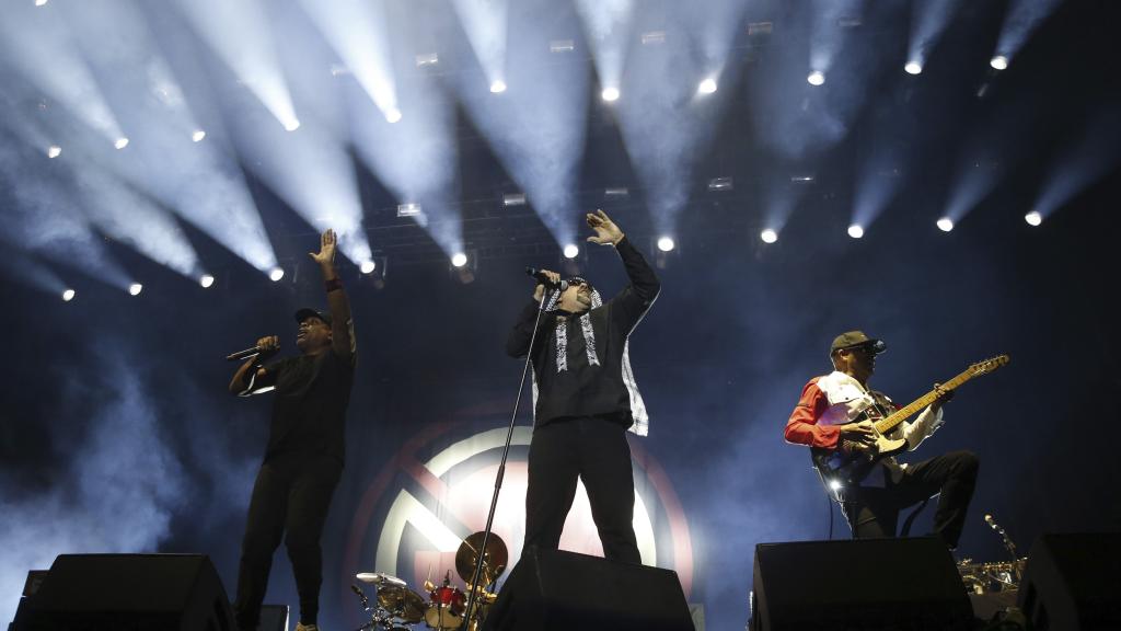 La banda estadounidense Prophets of Rage, durante el concierto de la tercera y última jornada del Download Festival.