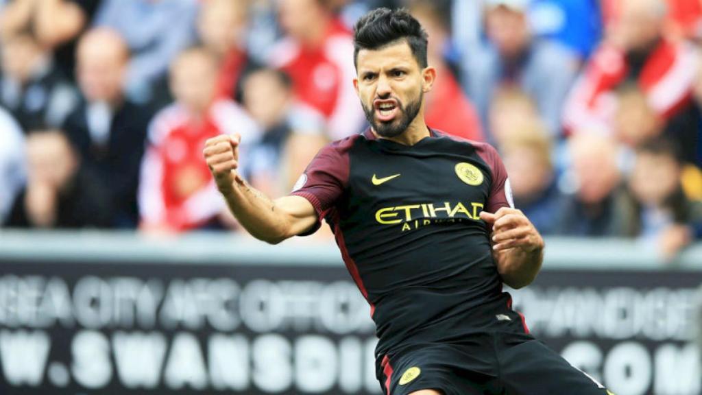 Agüero celebra un gol con el City. Foto: mancity.com