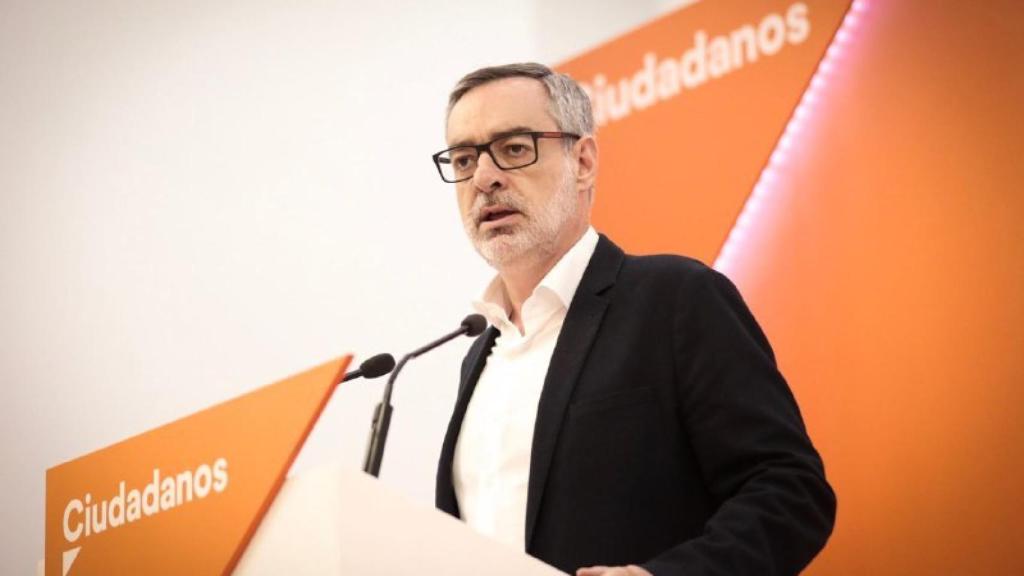 José Manuel Villegas, durante la rueda de prensa en la sede de Cs.