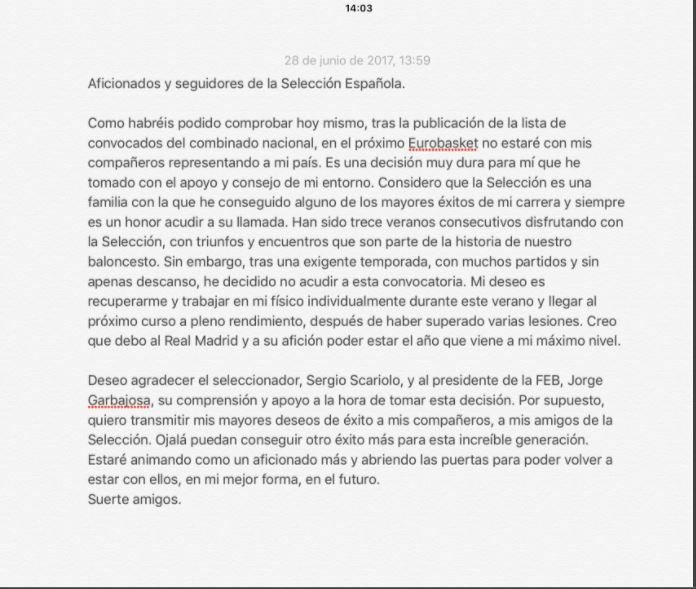 Mensaje de Rudy Fernández