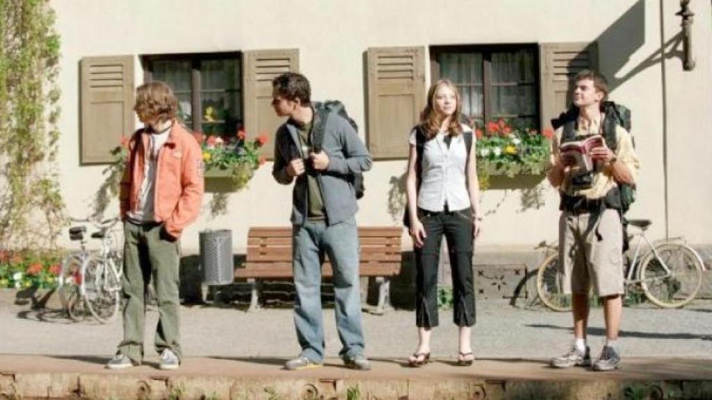 Los protagonistas de la película Eurotrip (2004), de viaje por Europa.