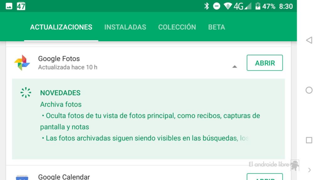La pestaña de actualización del Play Store te dice los cambios de las aplicaciones