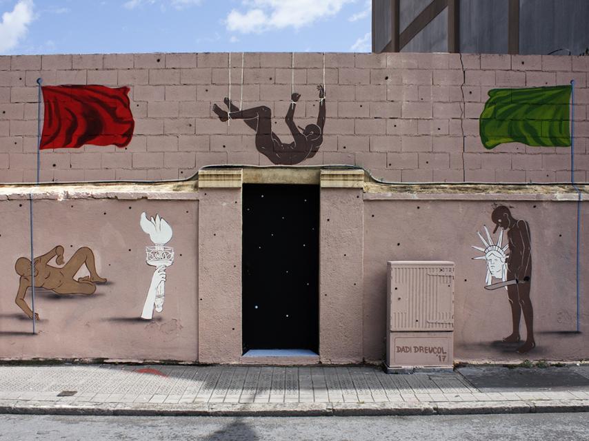 El artista urbano denuncia un plan urbanístico en Deusto.