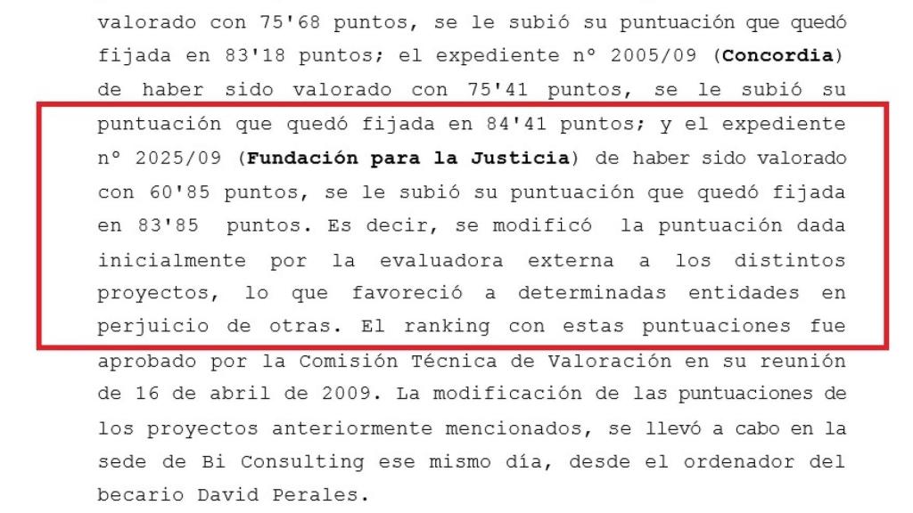 Extracto del auto en el que se describe el amaño de la subvención.