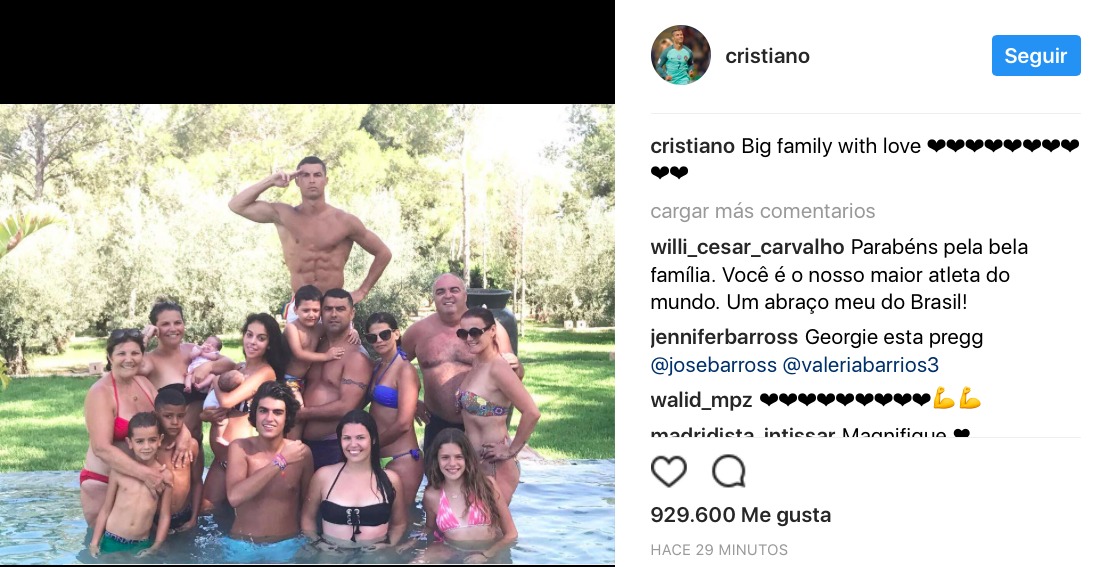 Cristiano presume de familia y Georgina luce por fin tripita de embarazo