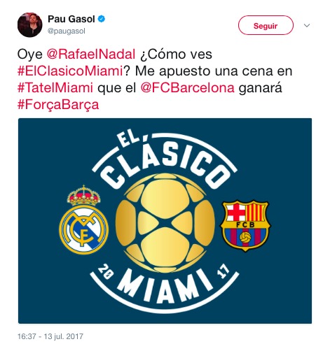 La apuesta entre Nadal y Pau Gasol para El Clásico de Miami