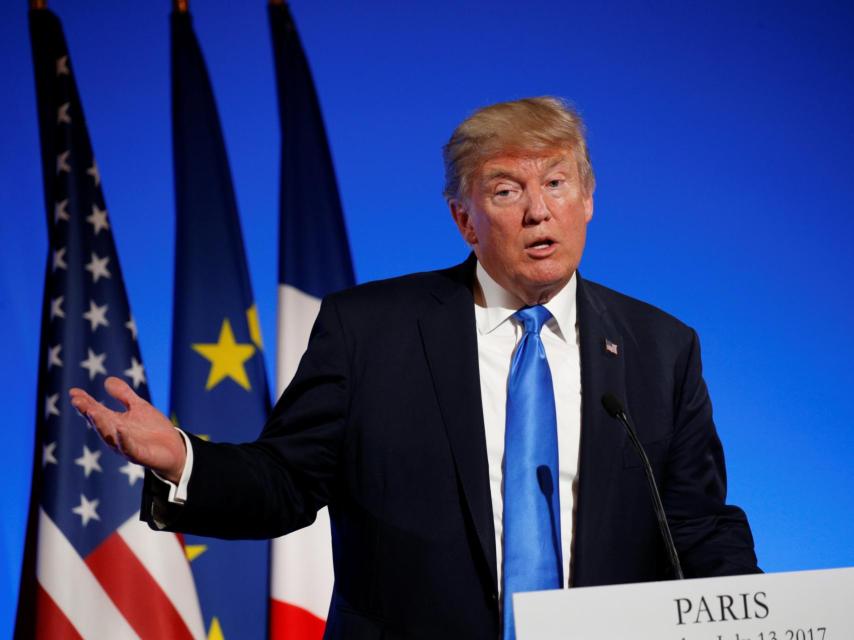 Donald Trump durante su comparecencia conjunta con Macron.
