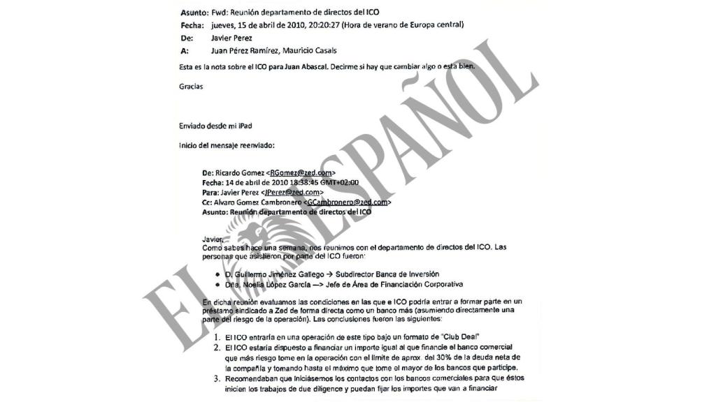 Correo entre Pérez Dolset y Mauricio Casals .